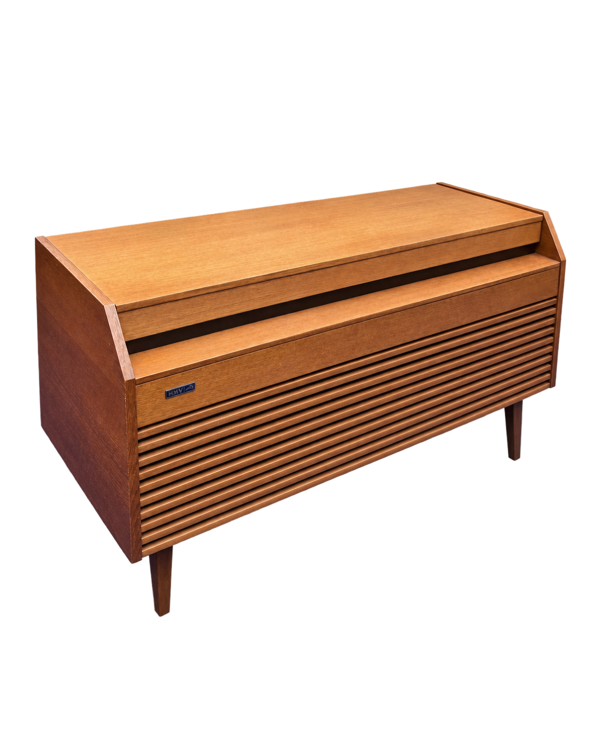 Vintage HMV Wooden Radiogram with Slatted Front Cabinet