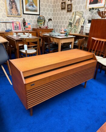 Vintage HMV Wooden Radiogram with Slatted Front Cabinet