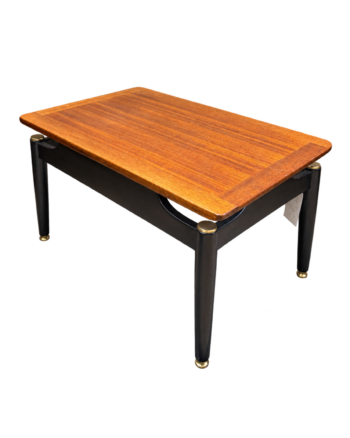 Mid Century Wood Top Coffee Table with Black Tapered Legs