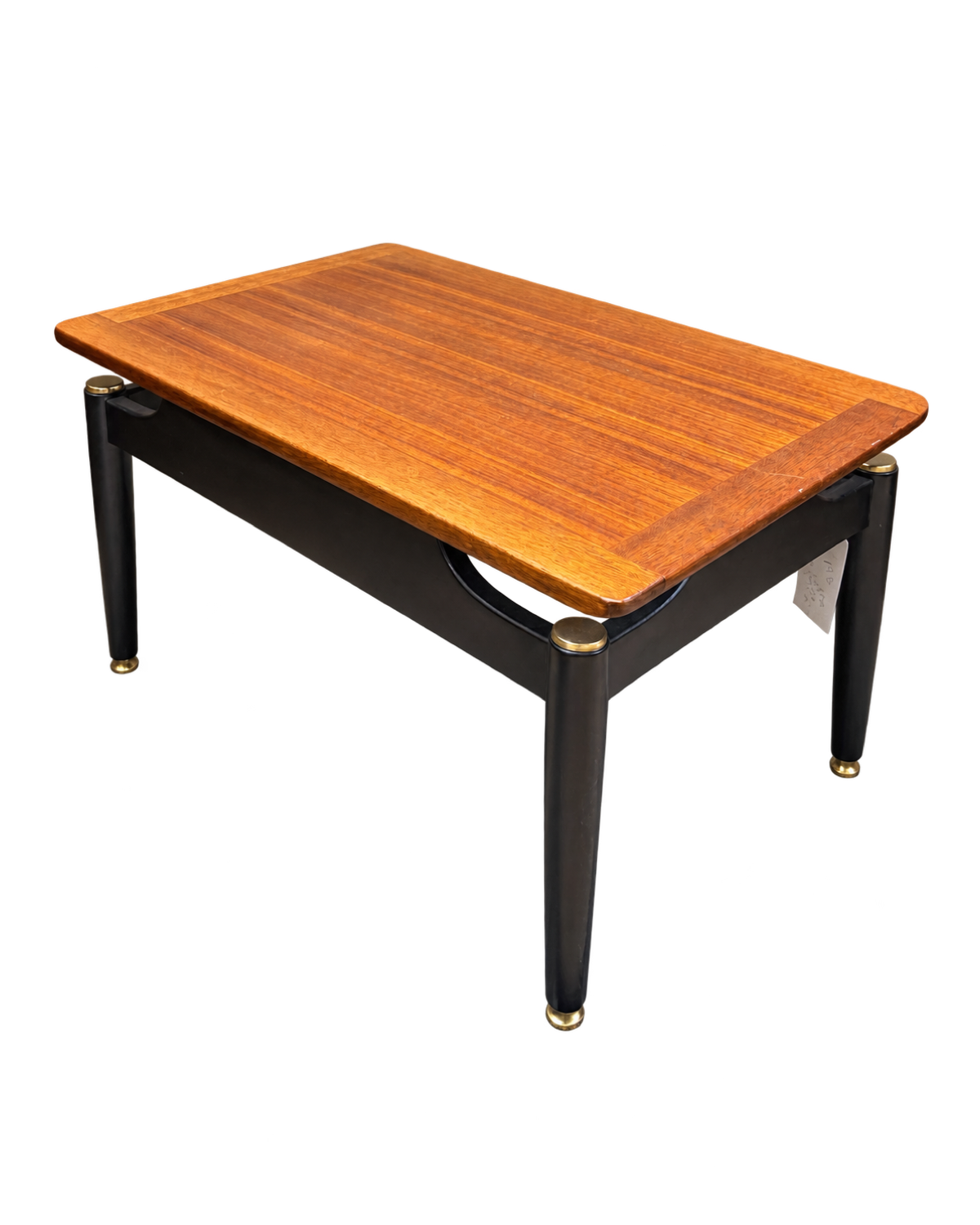 Mid Century Wood Top Coffee Table with Black Tapered Legs