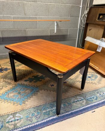 Mid Century Wood Top Coffee Table with Black Tapered Legs