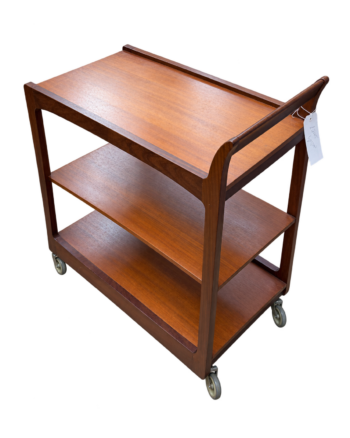 Mid Century Three Tier Wooden Drinks Trolley on Castors