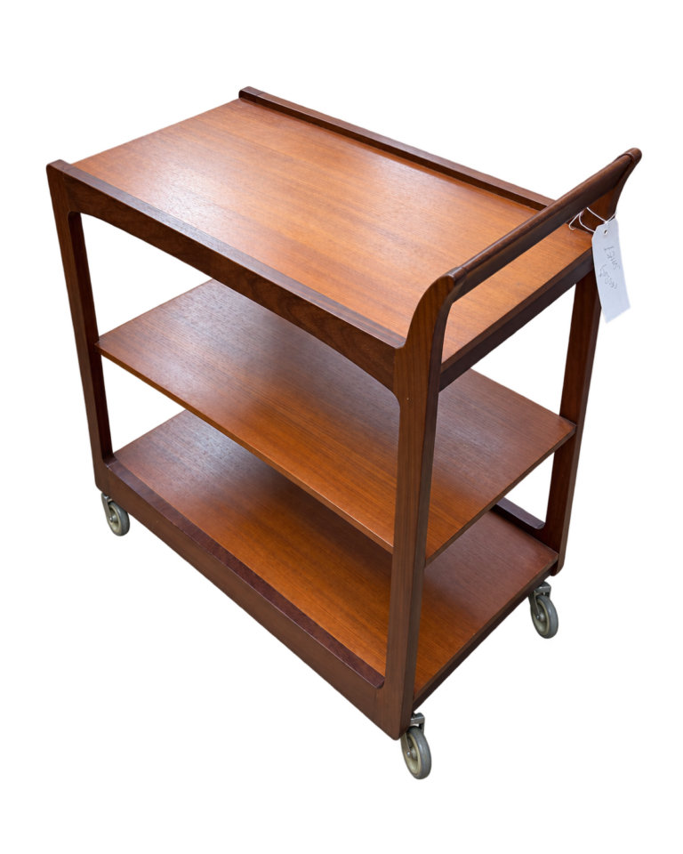 Mid Century Three Tier Wooden Drinks Trolley on Castors