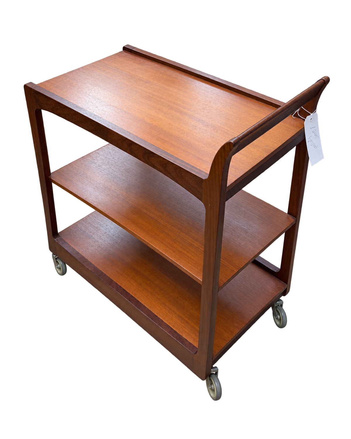 Mid Century Three Tier Wooden Drinks Trolley on Castors