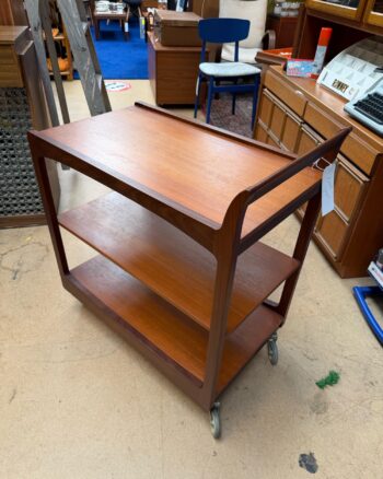 Mid Century Three Tier Wooden Drinks Trolley on Castors