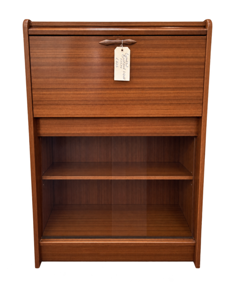 Mid Century Wooden Bureau Bookcase with Glazed Cupboard