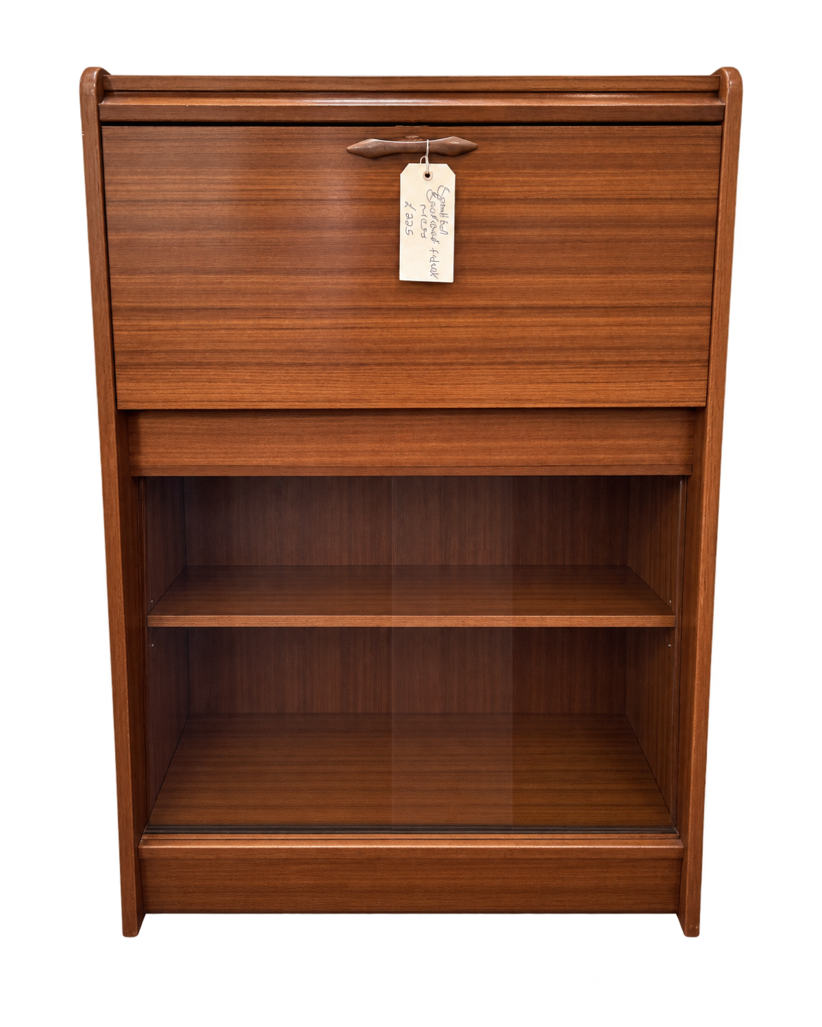 Mid Century Wooden Bureau Bookcase with Glazed Cupboard