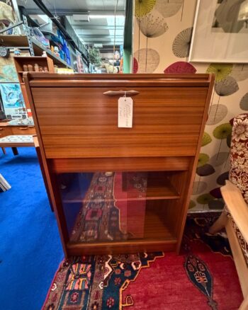 Mid Century Wooden Bureau Bookcase with Glazed Cupboard