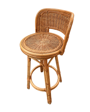 Rattan Bar Stool with Woven Seat and Curved Back