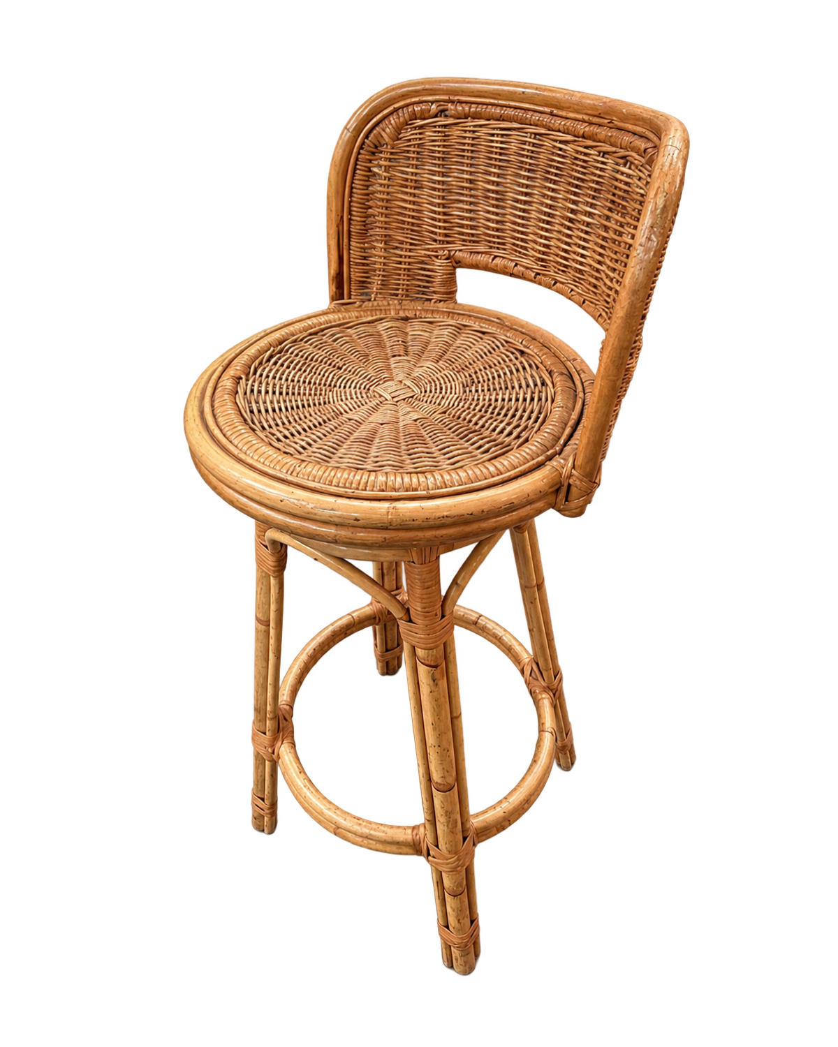 Rattan Bar Stool with Woven Seat and Curved Back