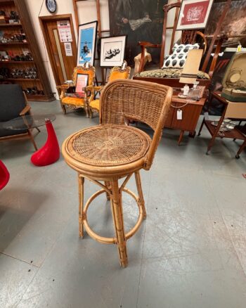 Rattan Bar Stool with Woven Seat and Curved Back