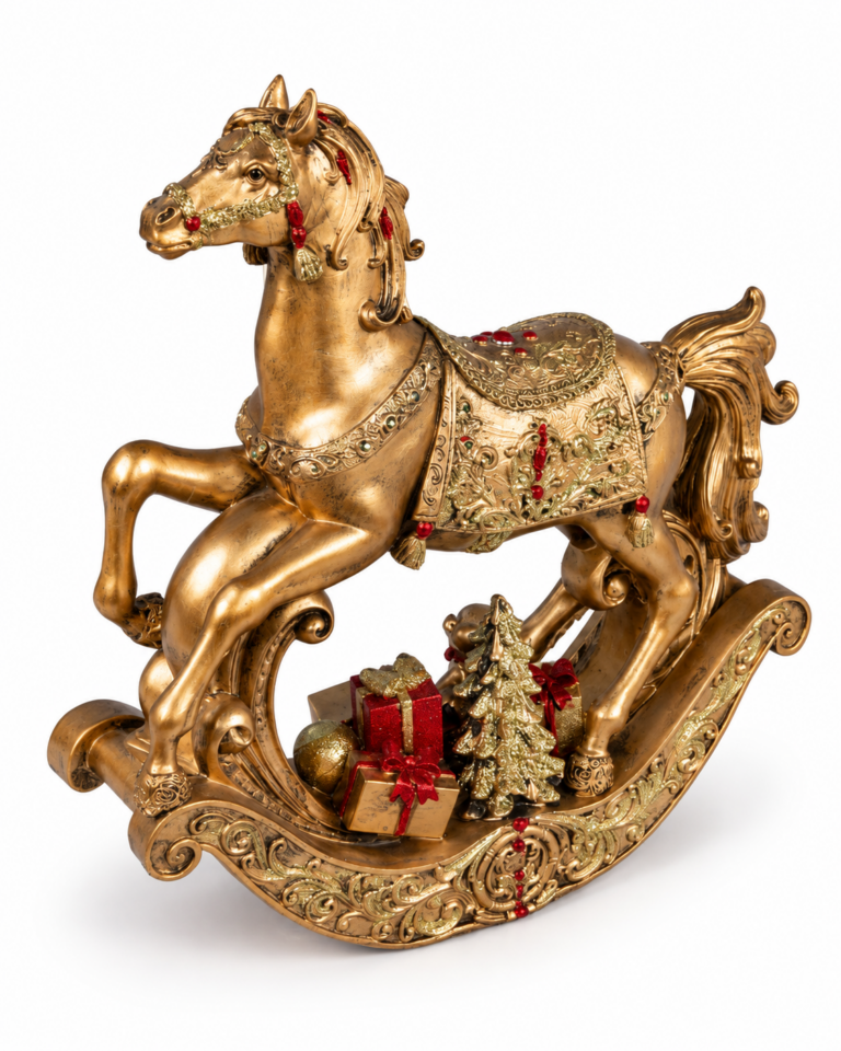 Ornate Gold Christmas Rocking Horse Decoration – 39cm