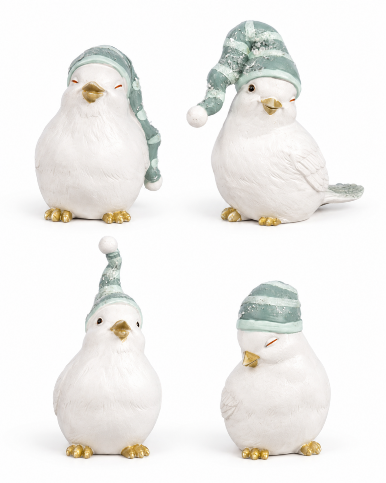 White Winter Bird Figurine with Hat – 9cm