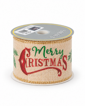 Merry Christmas Ribbon with Gold Edging – 10 Yards