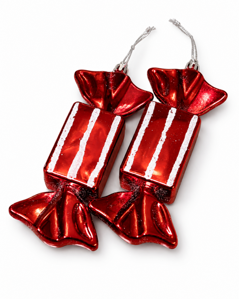 Red & White Sweet-Shaped Christmas Baubles – Set of 2