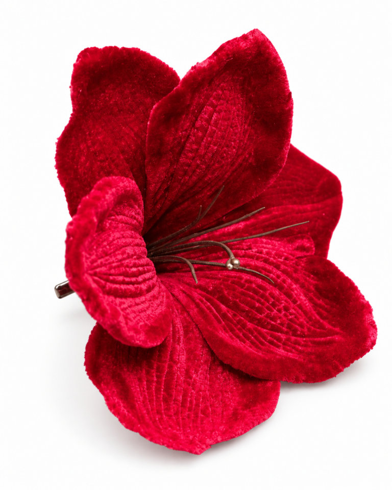 Red Velvet-Effect Christmas Flower Clip