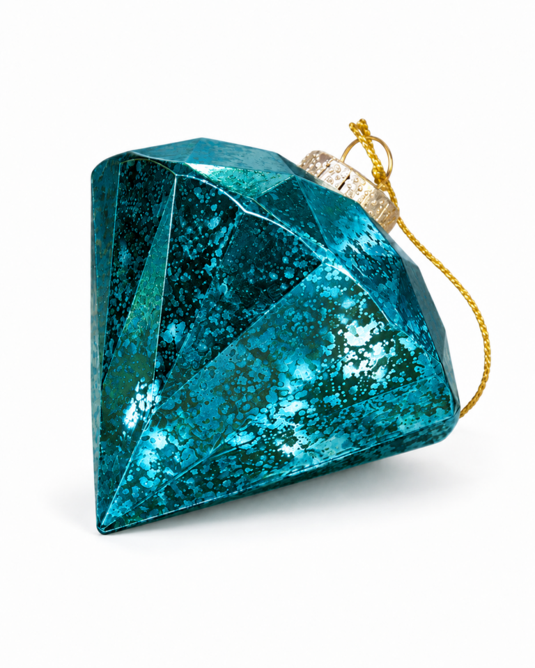 Aqua Diamond-Shaped Christmas Bauble – 12cm