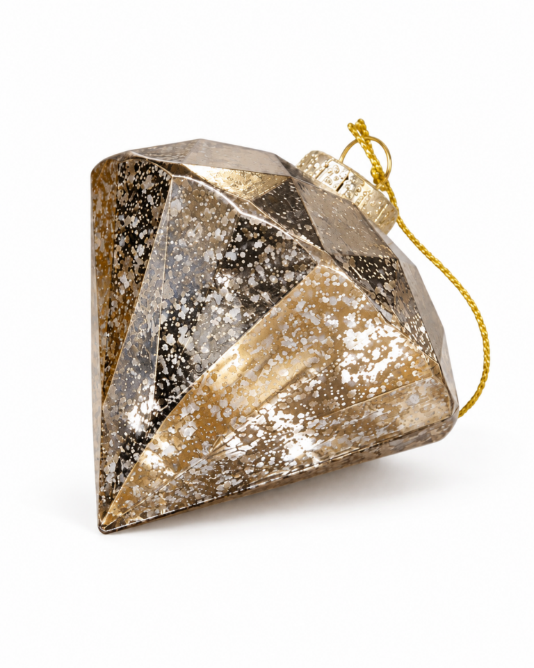 Gold Diamond-Shaped Christmas Bauble – 12cm