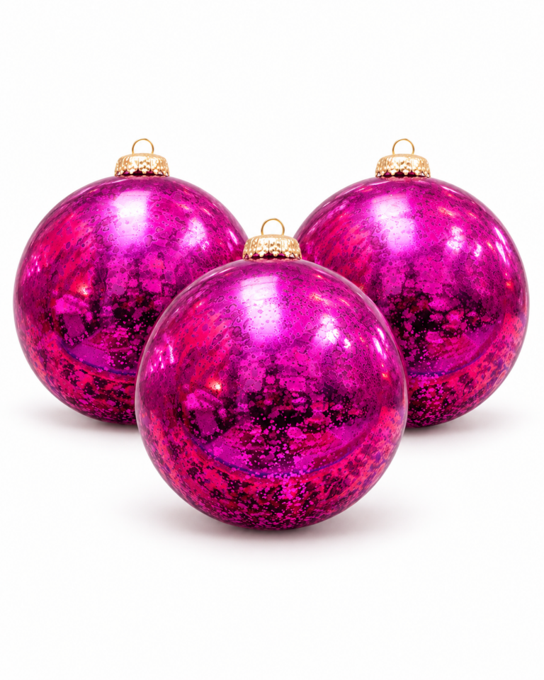 Pink Mercury-Effect Christmas Baubles – 15cm, Set of 3