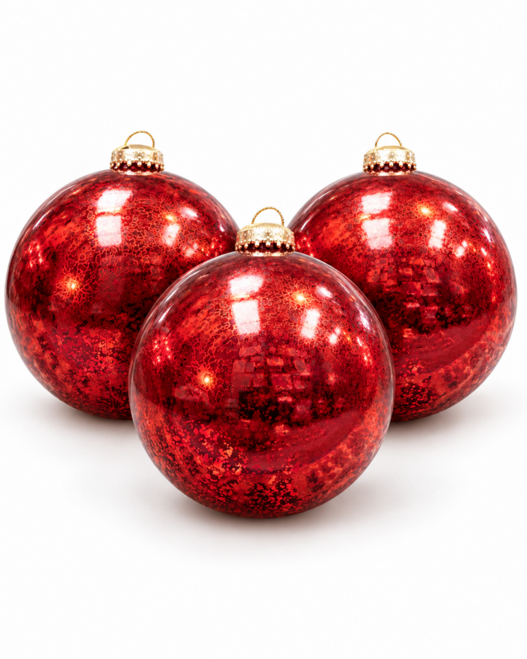 Red Mercury-Effect Christmas Baubles – 15cm, Set of 3