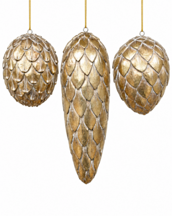 Gold Pinecone Christmas Baubles – Set of 3