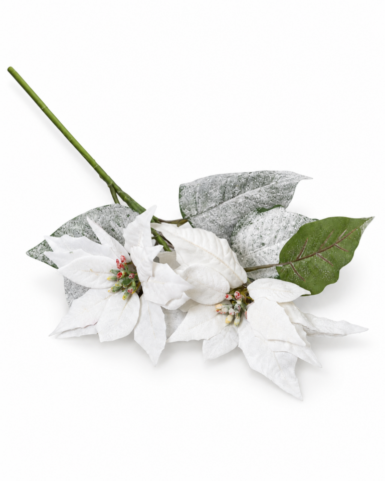 White Artificial Poinsettia Spray with Red Centres