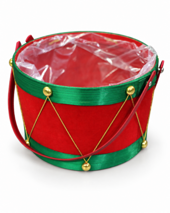 Red & Green Drum-Shaped Christmas Basket – 27cm