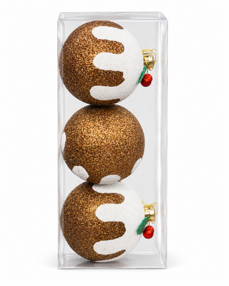 Glitter Christmas Pudding Baubles – Set of 3