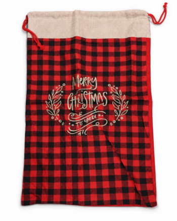 Red & Black Checked Christmas Drawstring Sack