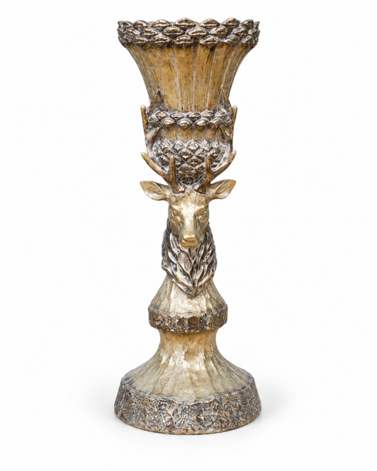 Gold-Tone Stag Head Candle Holder – 30cm