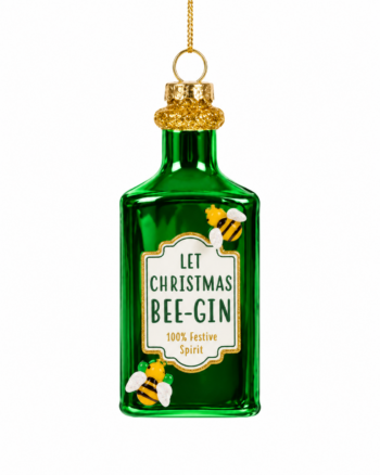 Let Christmas Bee-Gin Glass Bottle Bauble – Green