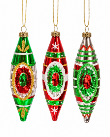 Vintage-Style Spindle Christmas Baubles – Set of 3