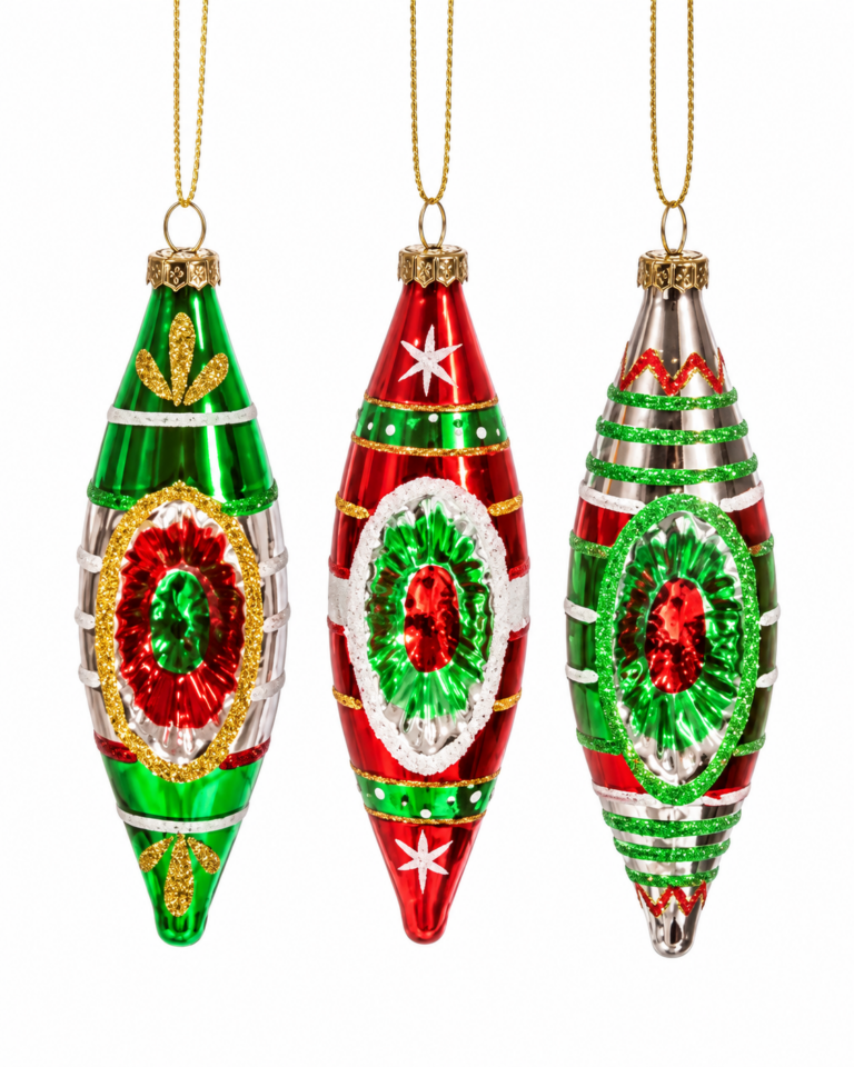Vintage-Style Spindle Christmas Baubles – Set of 3