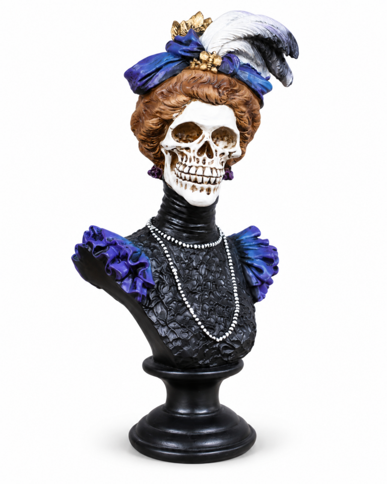 Victorian Skeleton Lady Bust with Feathered Hat – 40cm