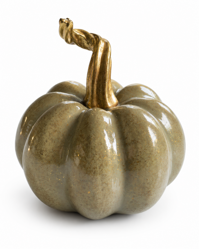 Sage Green Ceramic Pumpkin with Gold Stem – 16cm