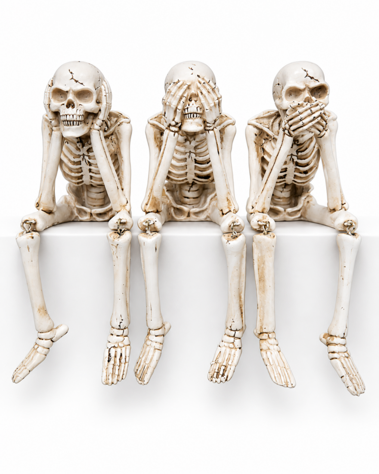 See, Hear and Speak No Evil Skeleton Shelf Sitters – Set of 3