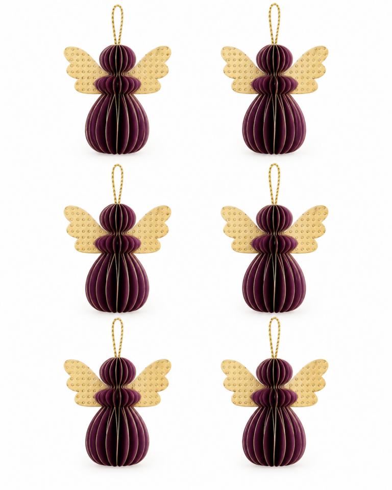 Purple Paper Angel Christmas Decorations – Set of 6