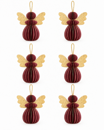 Red Paper Angel Christmas Decorations – Set of 6