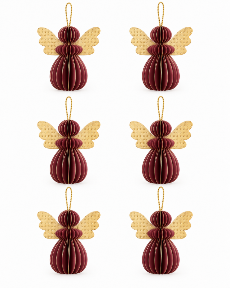 Red Paper Angel Christmas Decorations – Set of 6