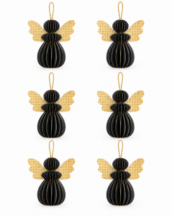 Black Paper Angel Christmas Decorations – Set of 6