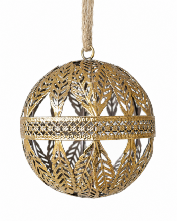 Gold-Tone Leaf-Pattern Metal Christmas Bauble – 14cm
