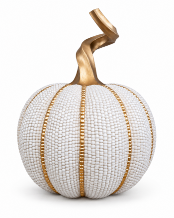 Small Pearl-White and Gold Pumpkin Ornament – 12cm