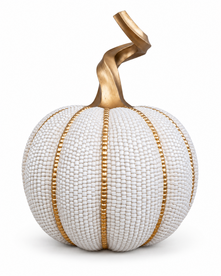 Small Pearl-White and Gold Pumpkin Ornament – 12cm