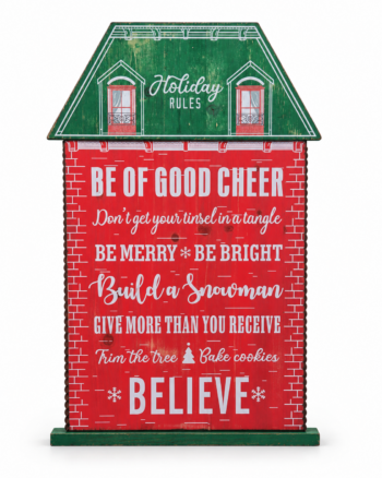 Holiday Rules Wooden Christmas Sign with Stand