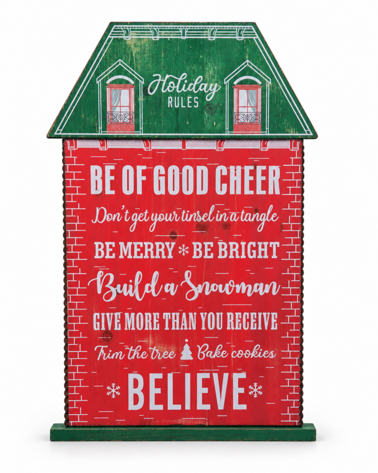 Holiday Rules Wooden Christmas Sign with Stand