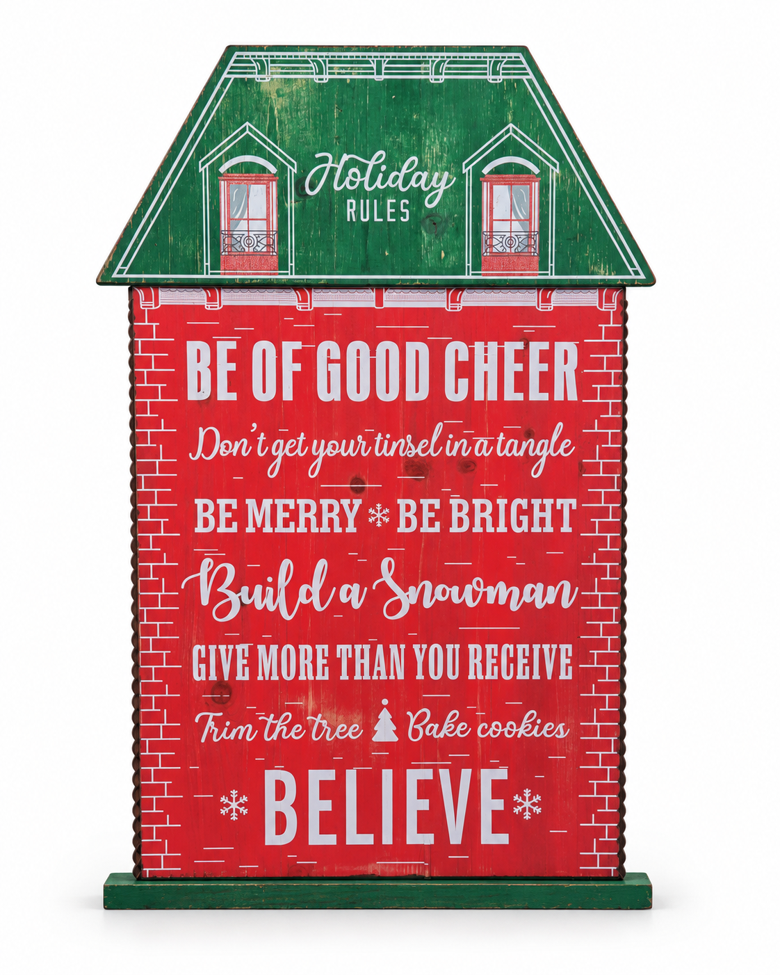 Holiday Rules Wooden Christmas Sign with Stand