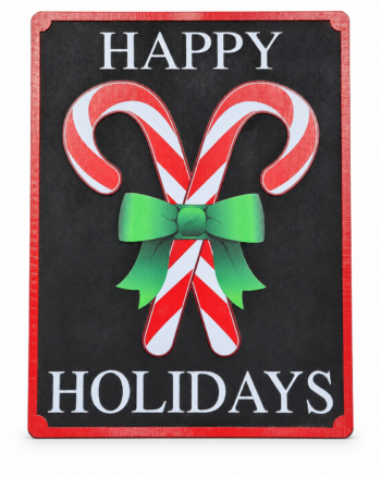 Happy Holidays Wooden Christmas Sign – Candy Cane Design