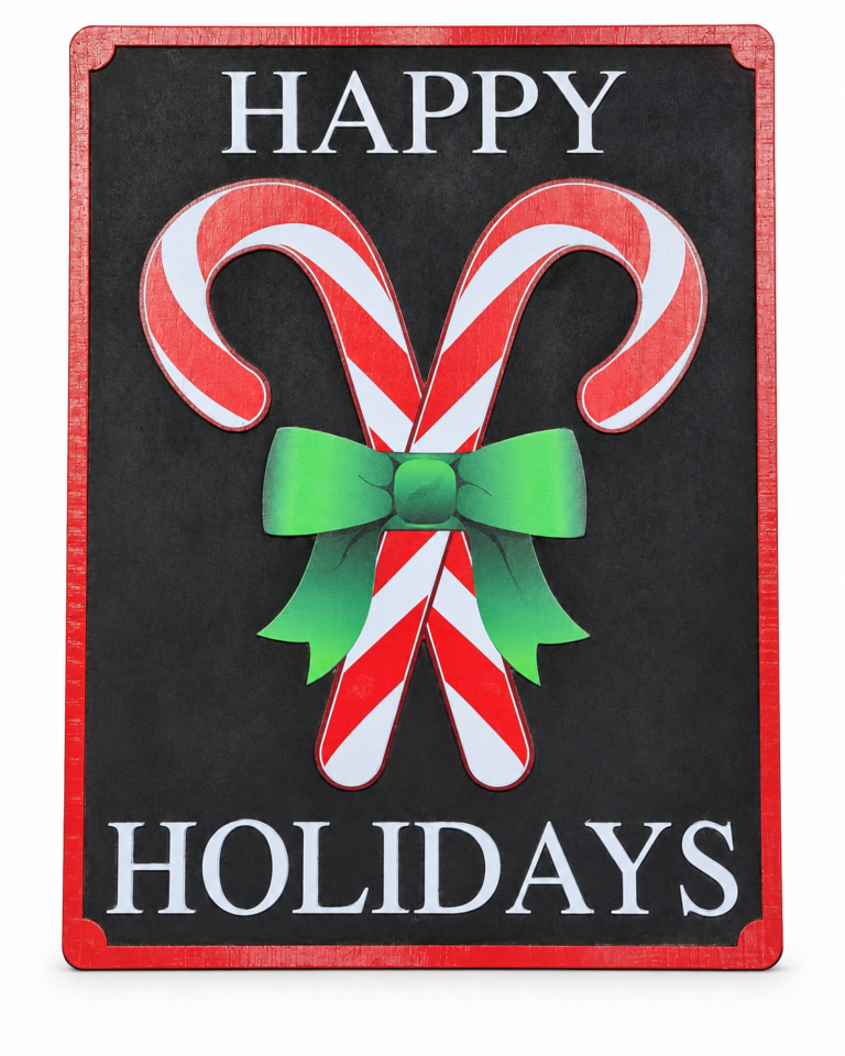 Happy Holidays Wooden Christmas Sign – Candy Cane Design
