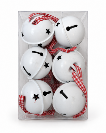 White Jingle Bell Christmas Baubles – Set of 6