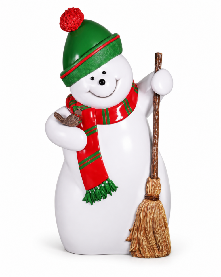 Large Christmas Snowman Statue with Broom & Bird – 163cm